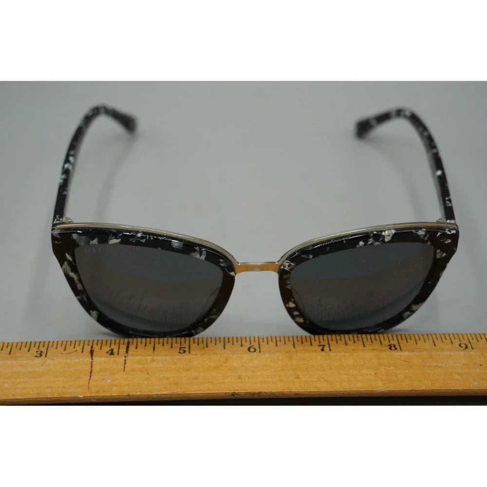 DIFF Eyewear Bella Sunglasses Black White Marble Tortoise Polarized Rose Lenses